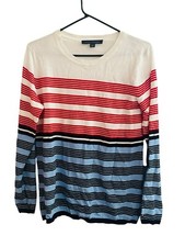 Tommy Hilfiger Womens Large Ivory Lucy Striped Crewneck Sweater Original Prc 69