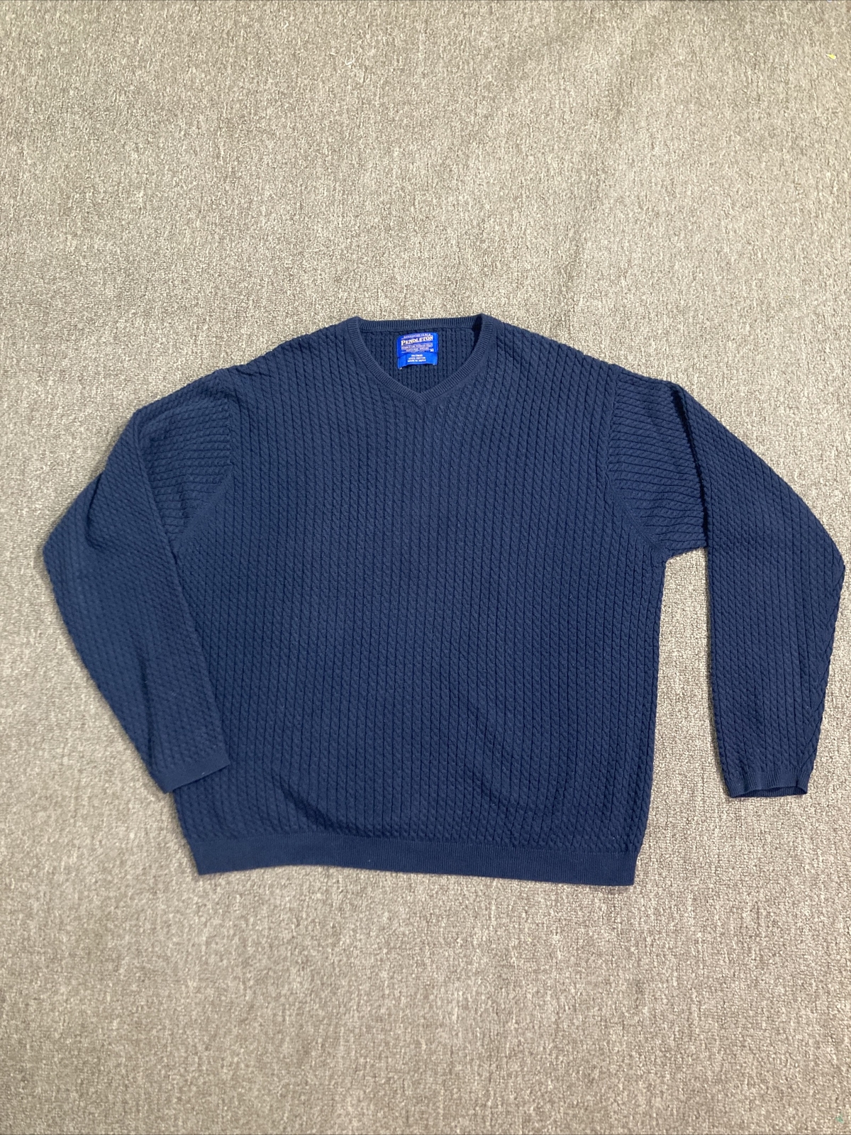 Pendleton navy v-neck tight cable knit sweater me… - image 1