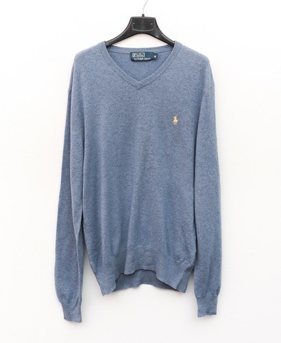 Polo Ralph Lauren Uomo M Lana Merino Maglione Maglia Pullover Blu Scollo A  V | eBay