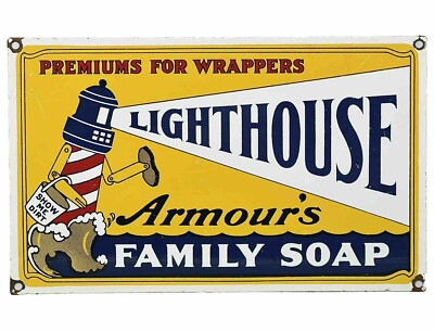 #ad VINTAGE LIGHTHOUSE SOAP PORCELAIN SIGN MARINE GAS STATION STORE OIL NAUTICAL $113.48