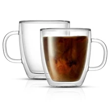 JoyJolt Savor Double Wall Insulated Glasses - Coffee Mugs (Set of 2) - 13.5-O...