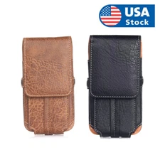 Cell Phone Pouch Case with Belt Clip Loop Vertical Leather Holder Waist Holster