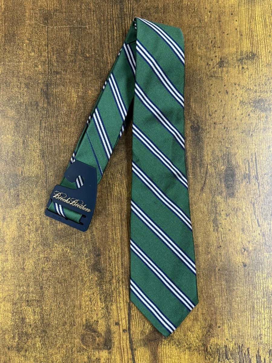 【美品】Brooks Brothers／トリプルストライプタイ／グリーン Brooks Brothers Green Tie With Blue & White Stripes 100