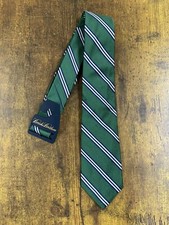 Brooks Brothers Green Tie With Blue  White Stripes 100 Silk Boy's Necktie 44"
