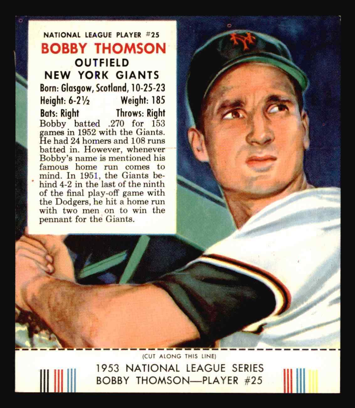 1953 Red Man Tobacco #NL25 Bobby Thomson - EX-MT+