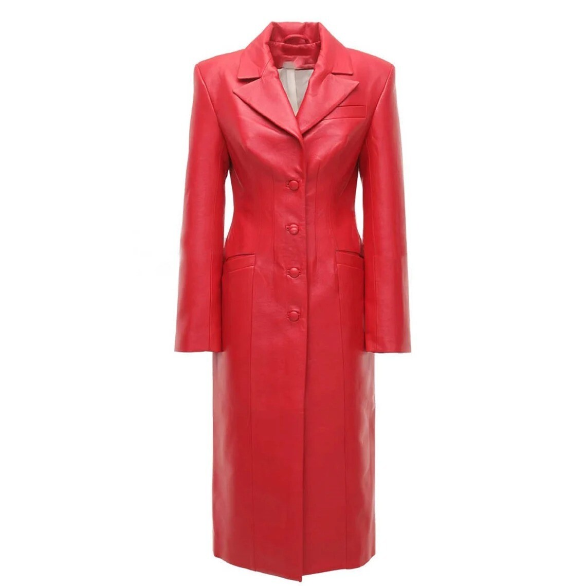 Women Lambskin Red Stylish Leather Trench Coat Christmas Party Coat WTC6a