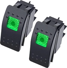 2Pcs Boat Marine Lighted Rocker Switch 12V 20A 4Pin SPST On/Off with Green LED