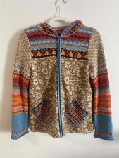 Ivko Brown Full Zip Patterned Patch Pockets Jacket Size Small 100% Lambswool