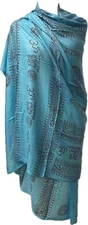 Om Yoga Hippy Meditation Prayer Light Blue Shawl Cotton Scarf Large Handmade