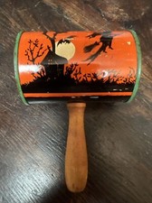 Vintage Halloween Tin Litho Noisemaker Wooden Handle Circa 1940's T Conn