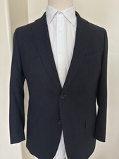 Z Zegna Angora Wool Tri-Blend Striped Suit Jacket in Midnight Navy Size 40 R