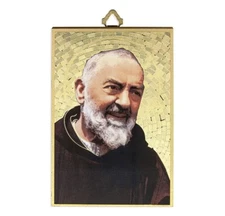 Padre Pio / St. Pio Prayer Gold Foil Mosaic Plaque, Made in Italy, 6" x 4"