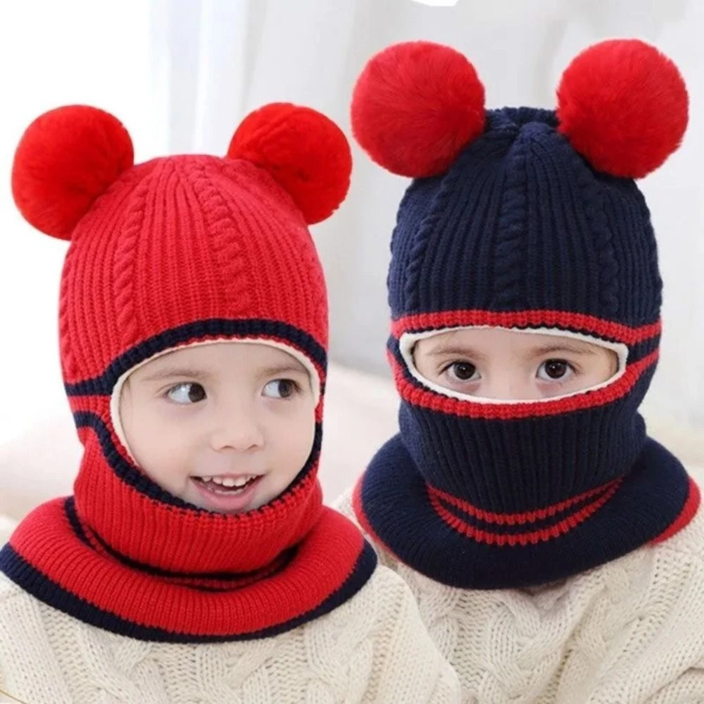 Warm Baby Hats Scarf Acrylic One Piece Baby Hat Winter Beanie Cap