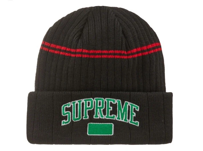 Bonnet doublé polaire suprême NOIR Deadstock vert logo rouge FW22BN58 NEUF SCELLÉ