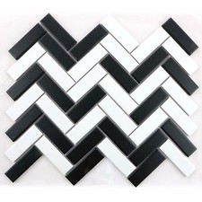 SAMPLE Herringbone Black and White Matt 30cm x 33cm Wall & Floor Mosaic