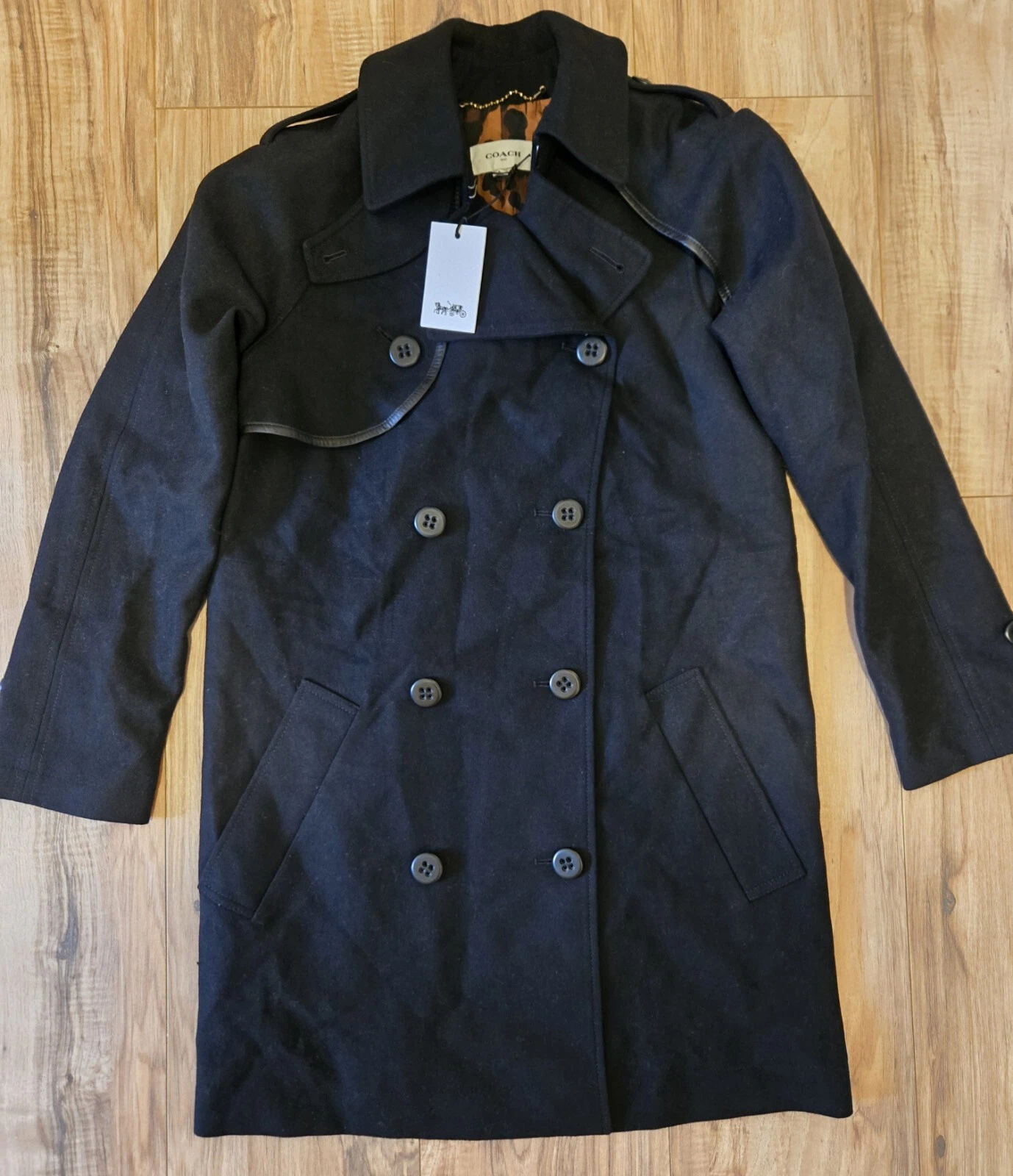 NUOVO 70% DI SCONTO donna COACH convertibile trench cappotto giacca lana nero taglia 00 (2V)