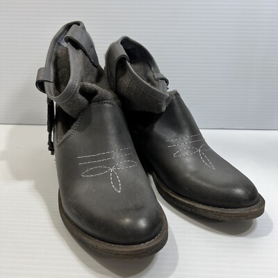 Coolway Noa Gray Leather & Textile Boho Ankle Boots Womens US Size 9.5 EU 40