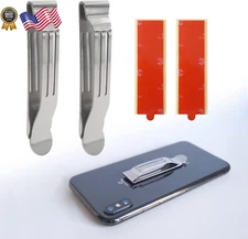 Universal Attachable Pocket Clip 2 Pack Adhesive Stainless Steel Belt Clip NEW