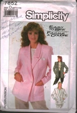 7852 Vintage Simplicity SEWING Pattern Misses Loose Fitting Jacket Easy to Sew
