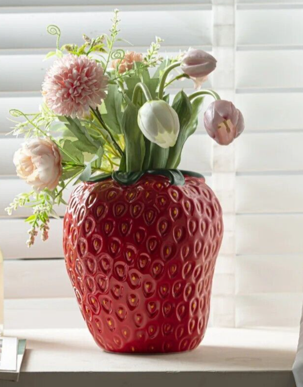 Ceramic Strawberry Flower Vase Fancy Indoor Plant Pots Abstract Art ...