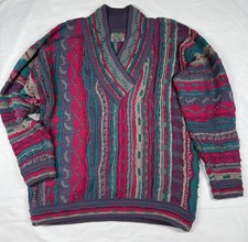 Vtg 90s COOGI Sweater 100 Wool 3D V-Neck Made in AUSTRALIA Biggie Y2K Sz M RARE
