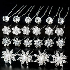 40 Pieces Bridal Hair Pins, Clips and Barrettes with Crystal Pearl Flowers, Wome