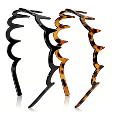 Zigzag Headbands for Women, 2 Pack Non-Slip U-Shaped Zig Zag Headbands with Teet