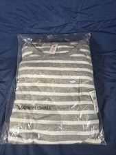 Womens Long Sleeve Pajama Set 2 Pc Soft Stretchy Grey Striped Sleep 2Xl XXL New