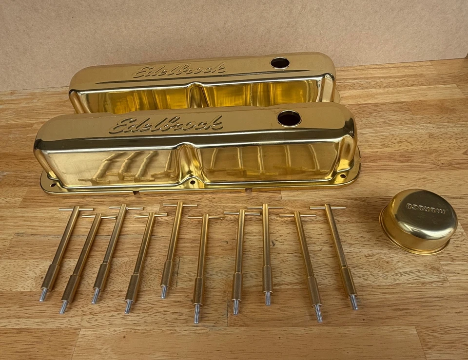 Vintage Edelbrock Gold Anodized Valve Mopar Chrysler 318 340 360 - Image 3 of 4