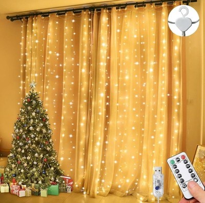 Lezonic Lichtervorhang, 3m×3m 300LED Lichterkette mit 8 Modi warmweiß