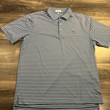 Peter Millar Pinehurst Members Logo XL Men  s Polo Blue White Stripe Pique