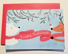 Papyrus Happy Holidays Greeting Cards Set of 6 Bear & Reindeer + Envelopes