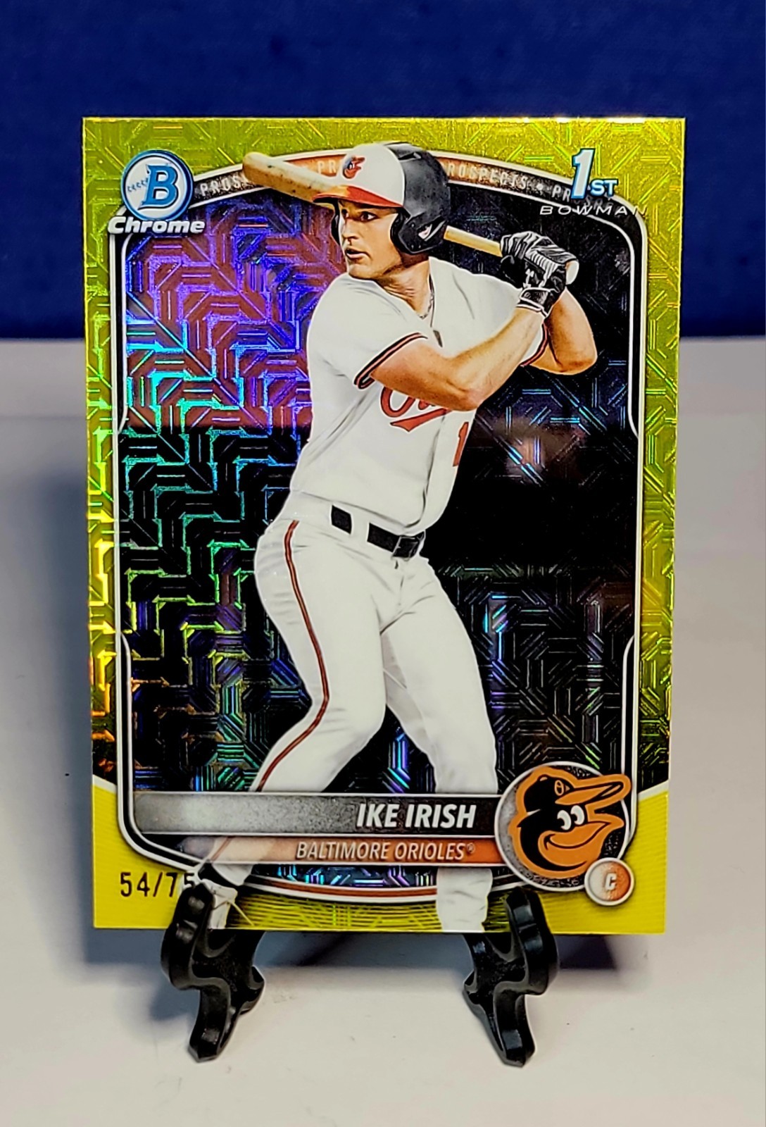 2025 Bowman Draft Chrome Ike Irish 1st BOWMAN Yellow Mojo #/75 Refractor BDC-16