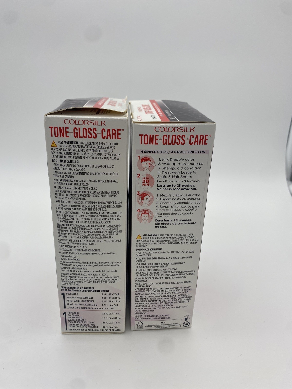 2PK-Revlon ColorSilk Tone + Gloss + Care Demi-Permanent Hair Color 4RV Burgundy