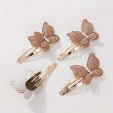 for For Baby Girl Hair Clip Handmade Lace Pearl Bow with 3D Butterfly Snap
