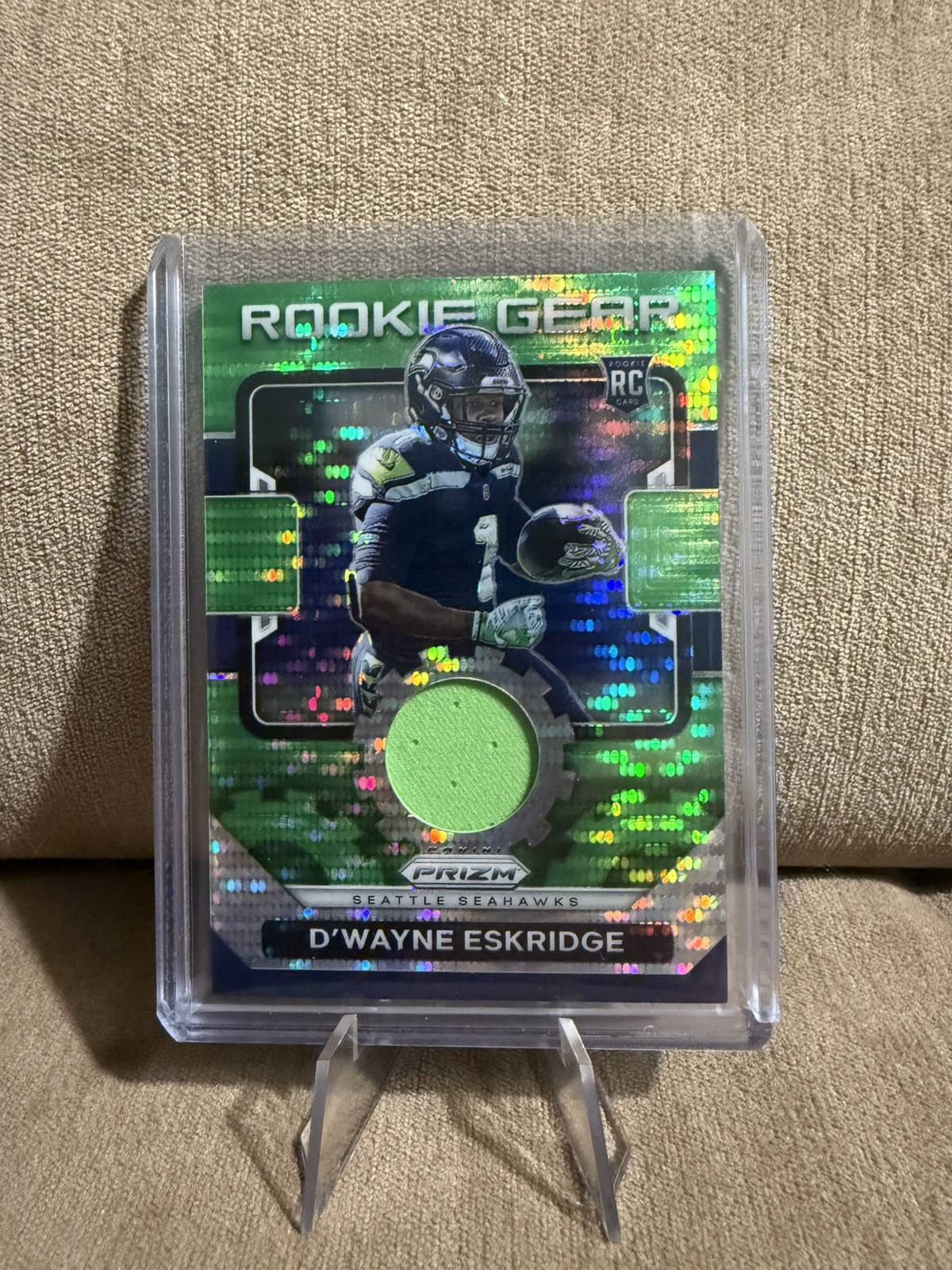 2021 Panini Prizm Rookie Gear Green Hyper #RG-19 Dwayne Eskridge RC Relic
