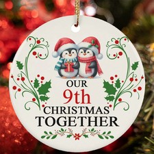 Our 9th Christmas Together Ornament Funny Penguin Couple 9 Year Anniversary Gift