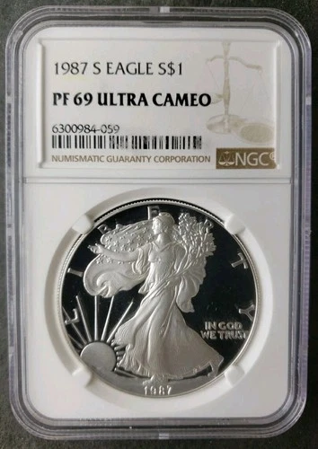 1987 S Proof $1 American Silver Eagle Dollar NGC PF69 Ultra Cameo