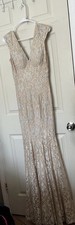Jovani Embellished Floral Lace Long Mermaid Formal Dress Nude Sz 2 NWT Wedding