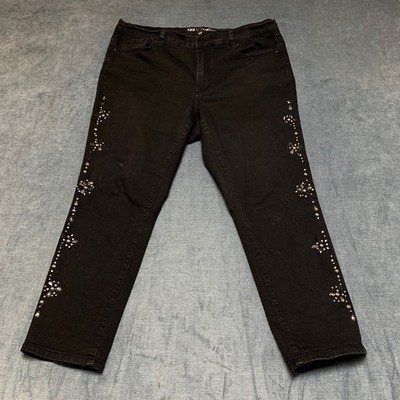 DG2 by Diane Gilman Jeans Womens 16PW 35X26 Black New Classic Stretch Rhinestone
