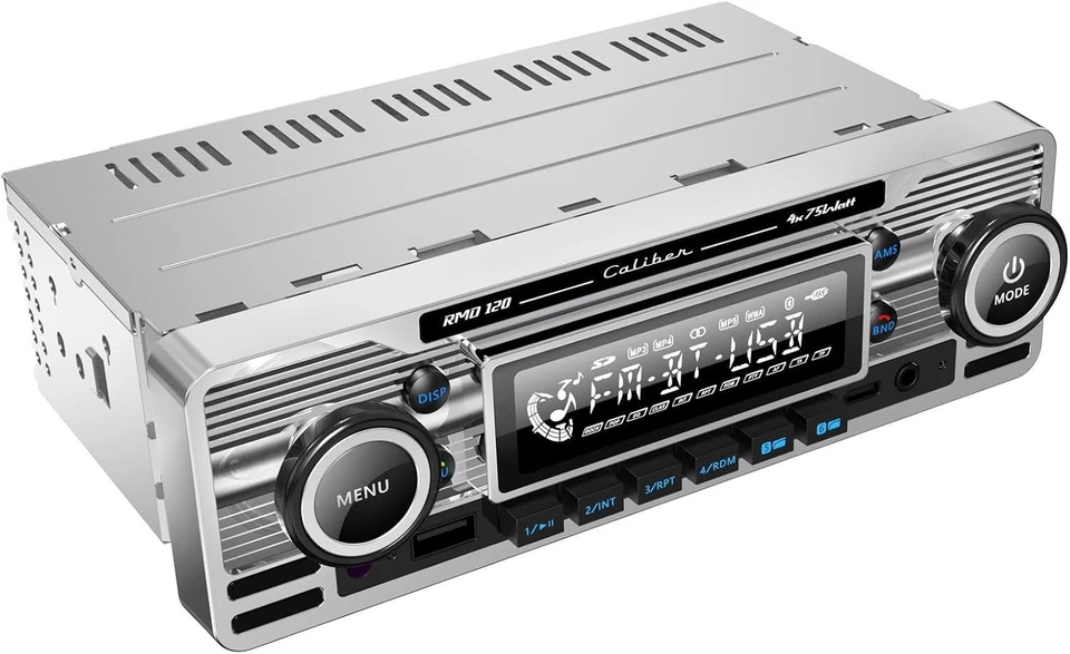 Caliber Retro Autoradio Auto Radio Bluetooth USB FM 1 DIN Bluetooth Chrom Tuner - Bild 3 von 4