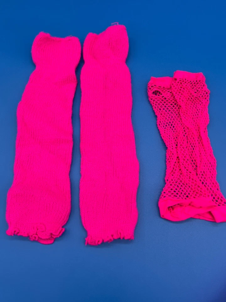 Conjunto de fantasia rosa neon para meninas dos anos 80 com luvas e joias - Imagem 3 de 4