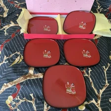 🎄Yamanaka 5 Pc Gift SetOfTeaTrays•Japan•Lacquer•.   GiftBox•New🎄in Box