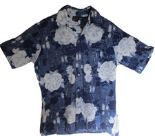 Joel California Shirt Men M RARE vintage 70s Disco Navy Polyester Indigo Roses