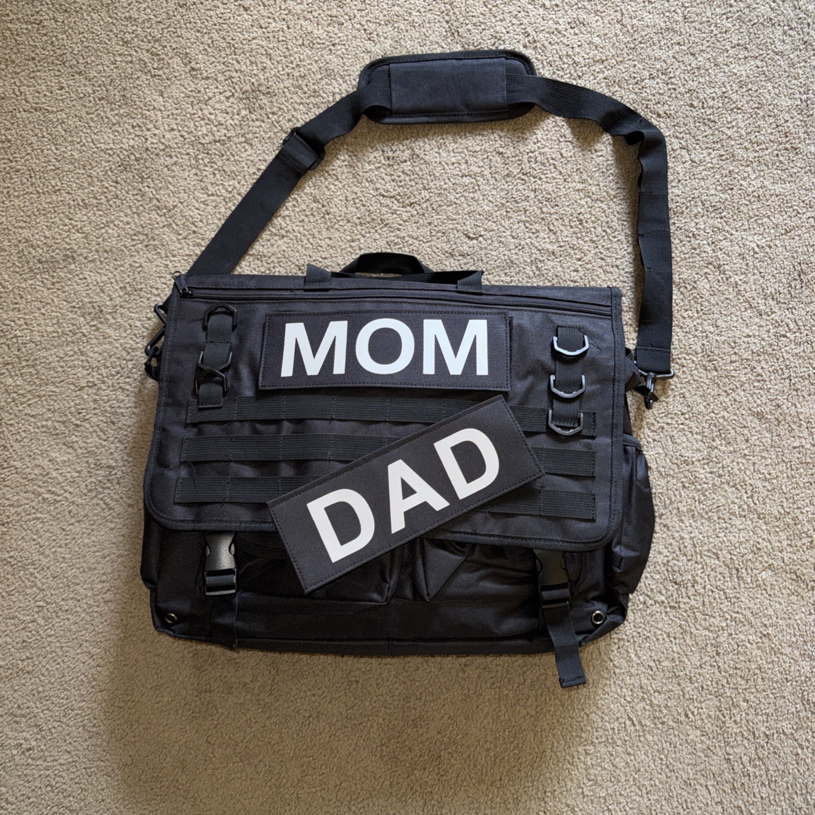 Tatical Messenger / Diaper Bag With MOM & DAD Raid patches 1