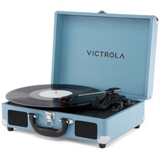 Portable Suitcase Record Player Stereo Blue