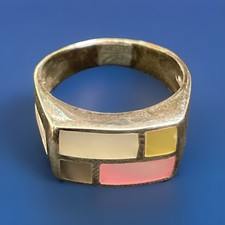 925 Silver Mother Of Pearl Multi Color Ring Size 7 3/4 Signed Tested