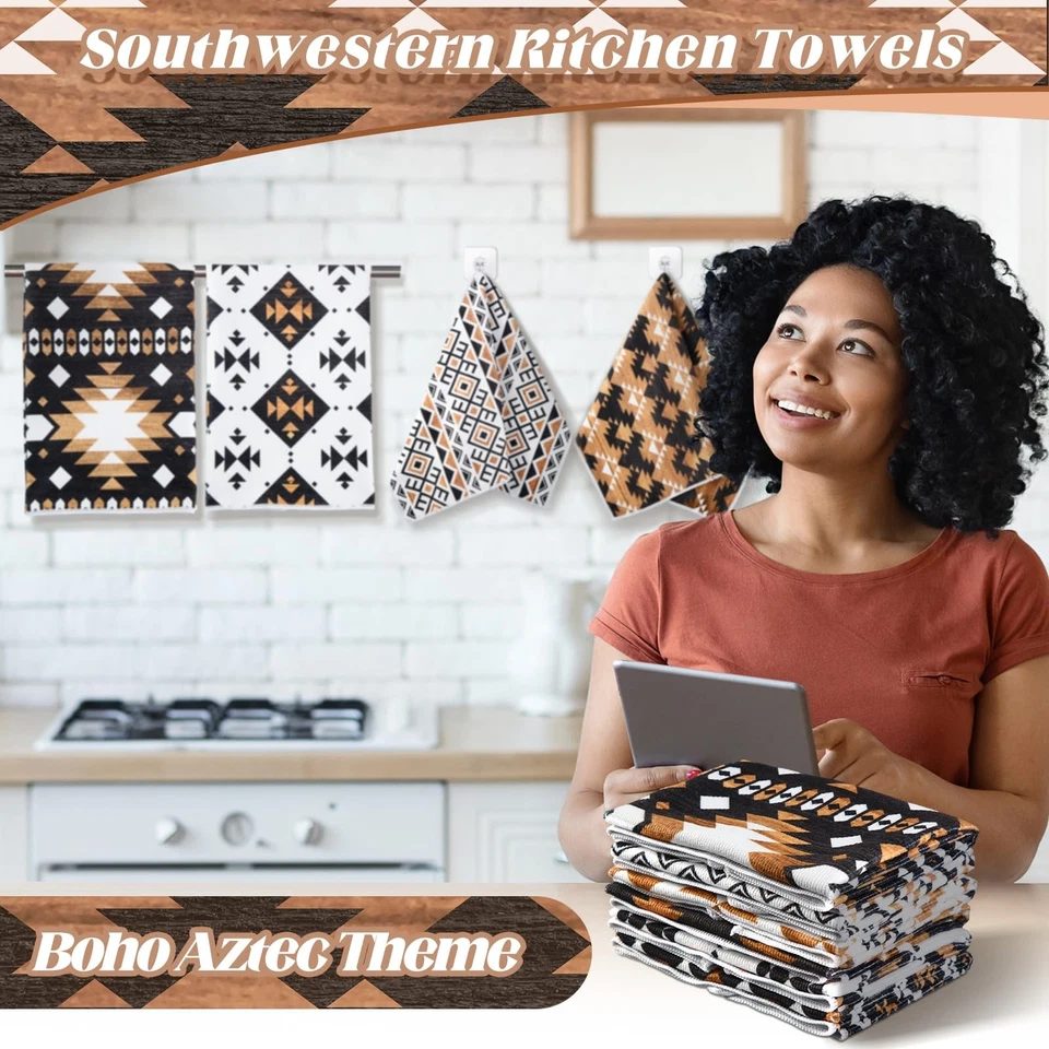 Paquete de 6 toallas de cocina aztecas occidentales, paños de cocina estilo vintage para decoración de cocina Foto 3 de 4