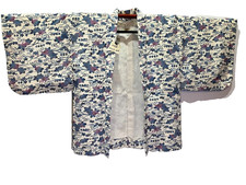 Vintage Haori Kimono Jacket Katazome M 26in Yuki Blue White Red Floral Japan