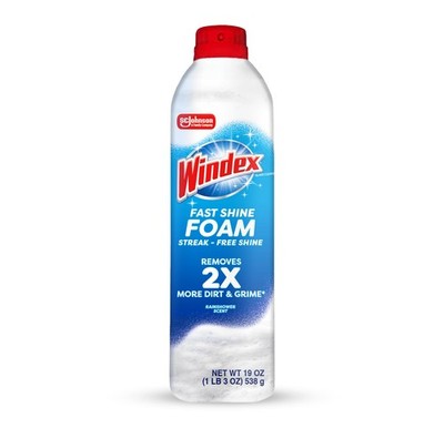 Windex Fast Shine Foam Glass Cleaner, No-Drip 19 Fl Oz (Pack of 1), White 